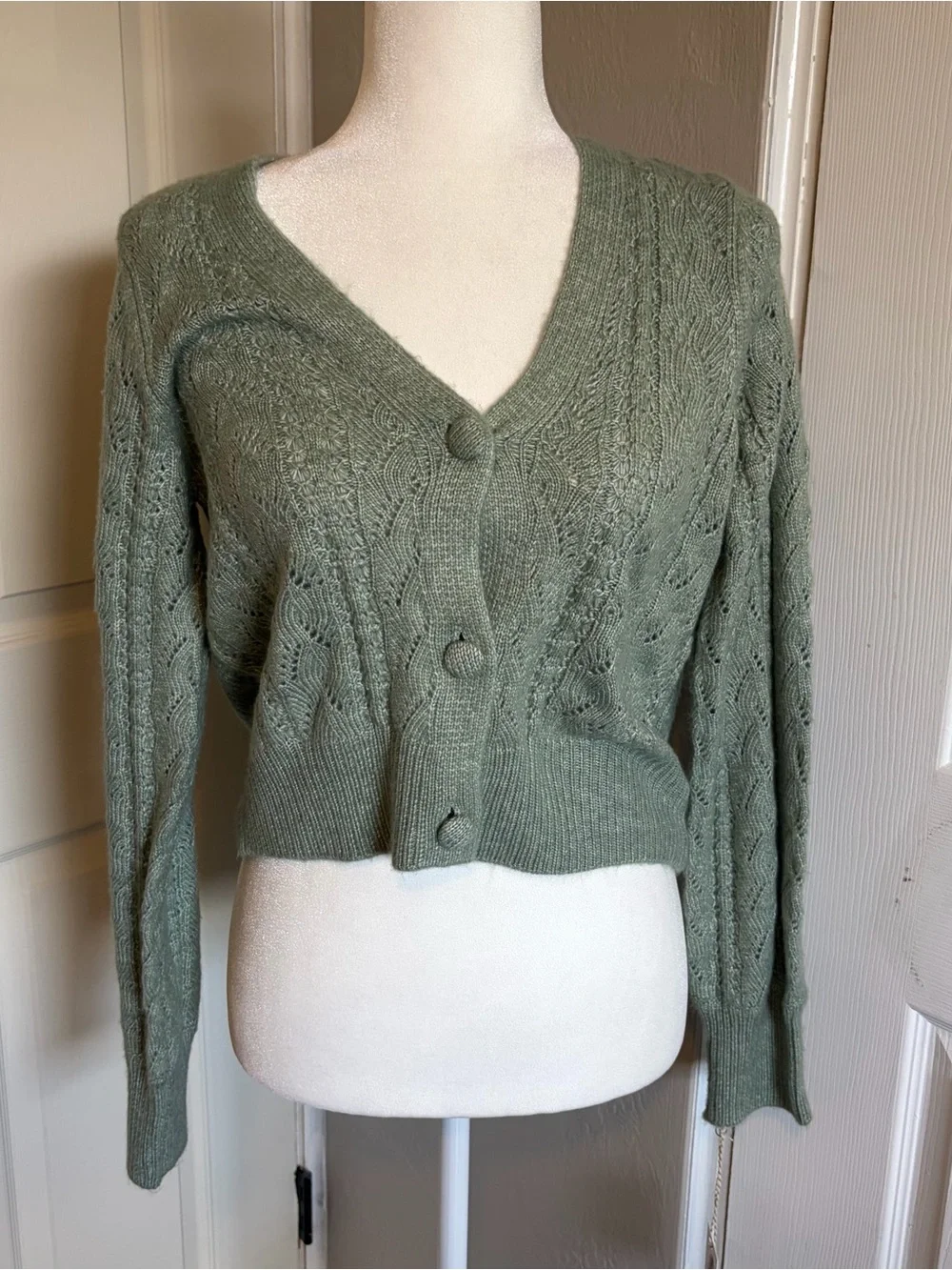 Jessica Simpson Sage Green Cable Knit Button Front Cardigan Sweater - Picture 1 of 4